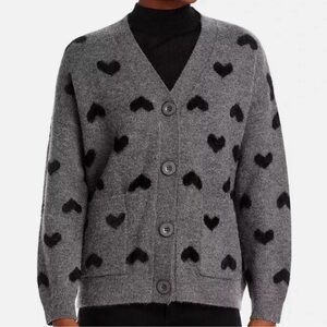 Aqua Womens Grey/Black Heart Button-Up Cardigan Size Small NWT